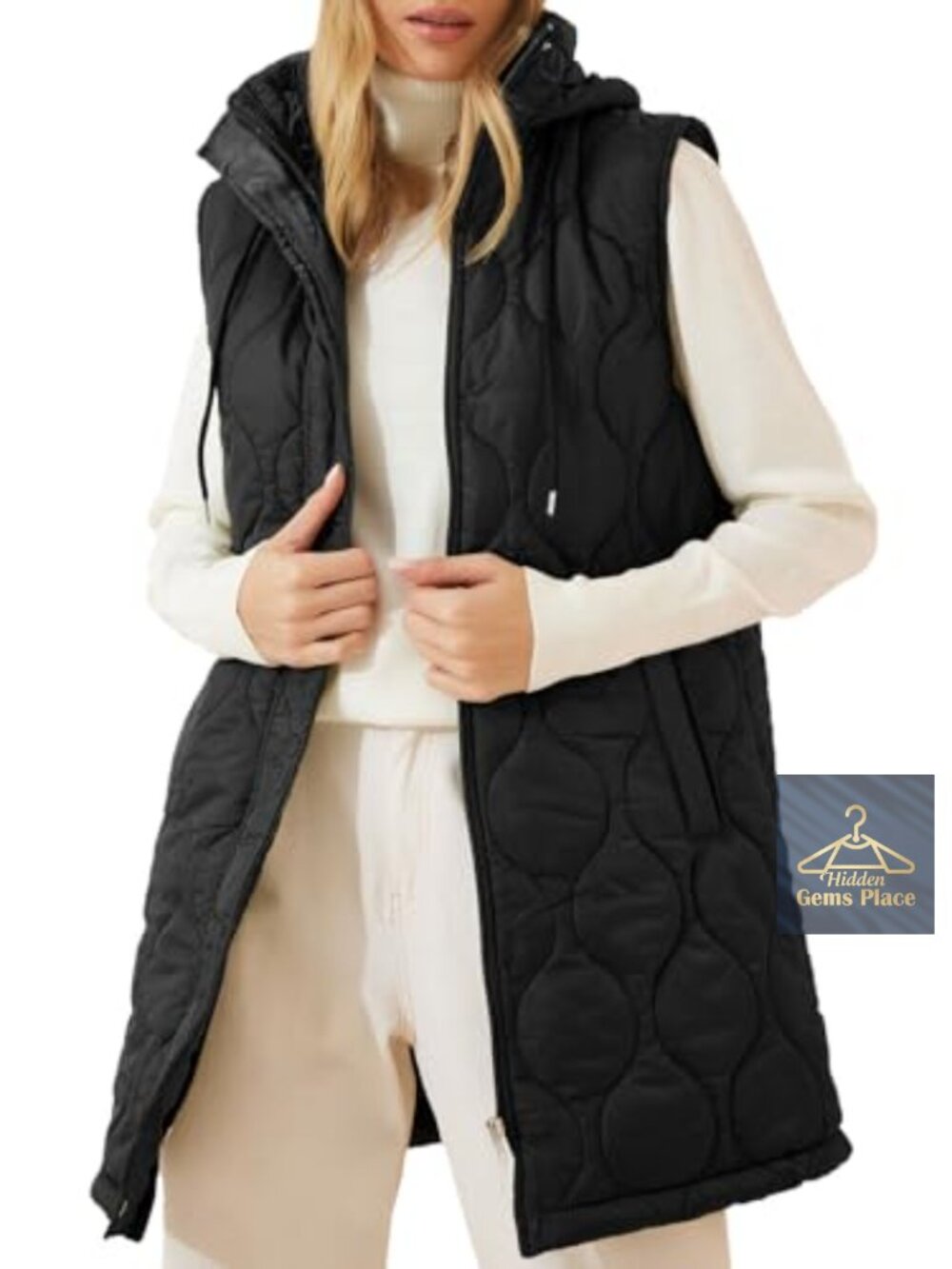Graphene Quilted Long Puffer Vest Hooded Sleeveless Jacket